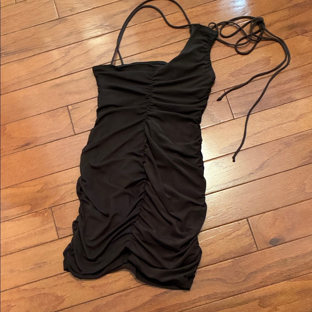 Motel Rocks Brown Ruched One-Shoulder Mini Dress